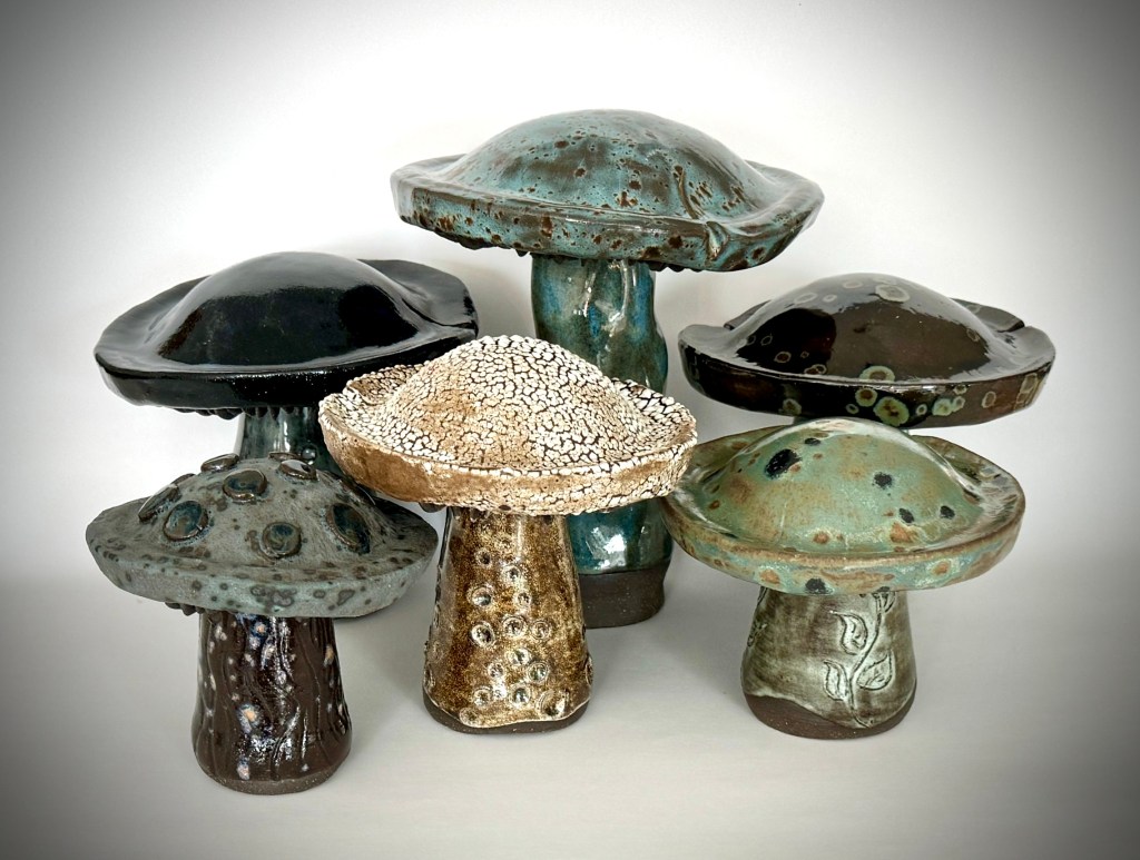 Collection of Ceramic Mushrooms using Chocolate Brown Clay